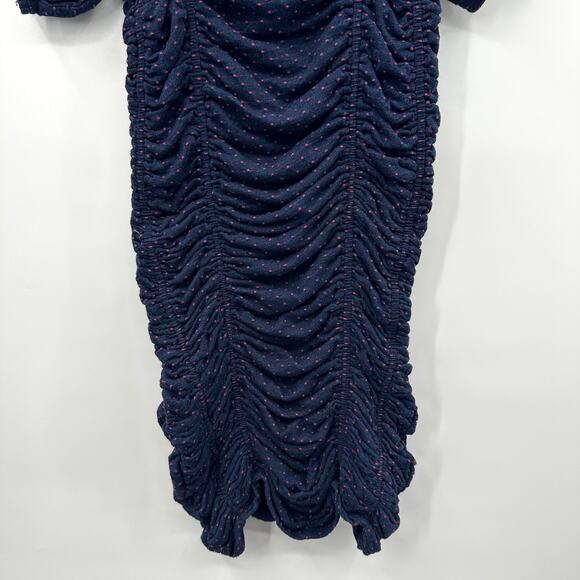 Free People She's In Parties Ruched Bodycon Dress in Navy Pink Polka Dot Size XS - Picture 9 of 14